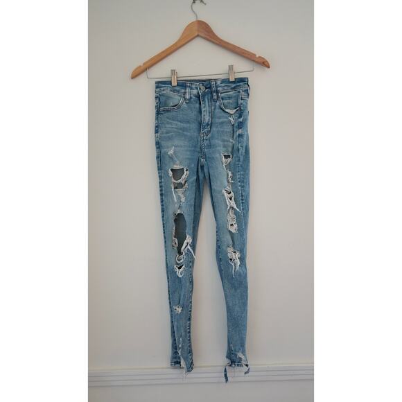 American Eagle Medium Wash Super Hi-Rise Distressed Jeggings Size 00 - Picture 1 of 4